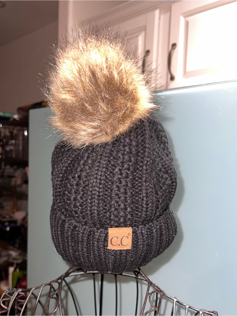 ✨ Authentic C.C Faux Fur Pom-Topped Cable Knit Beanie ✨